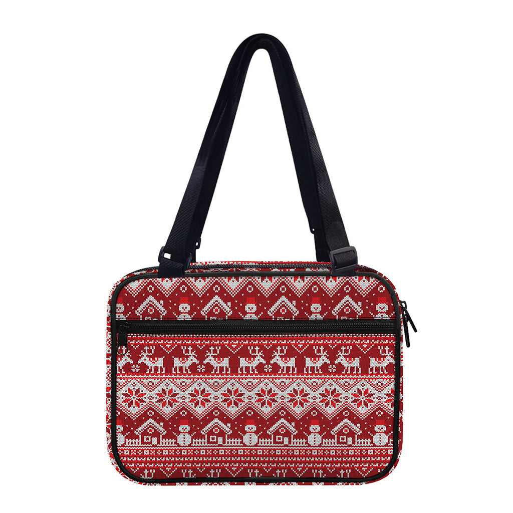 Merry Christmas Knitted Pattern Print Double Strap Bible Bag