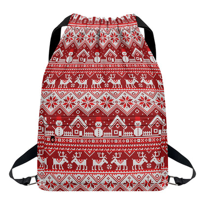 Merry Christmas Knitted Pattern Print Drawstring Backpack