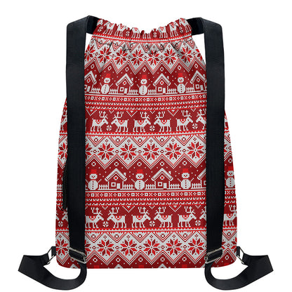 Merry Christmas Knitted Pattern Print Drawstring Backpack