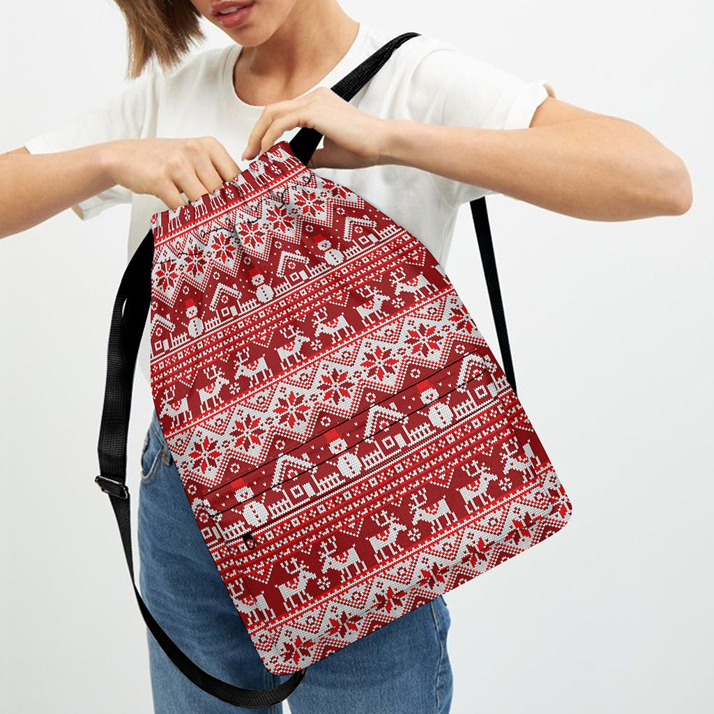 Merry Christmas Knitted Pattern Print Drawstring Backpack