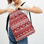 Merry Christmas Knitted Pattern Print Drawstring Backpack