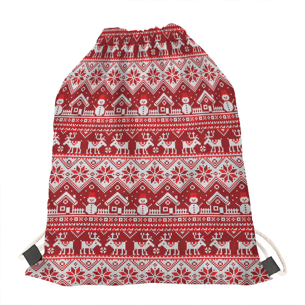 Merry Christmas Knitted Pattern Print Drawstring Bag