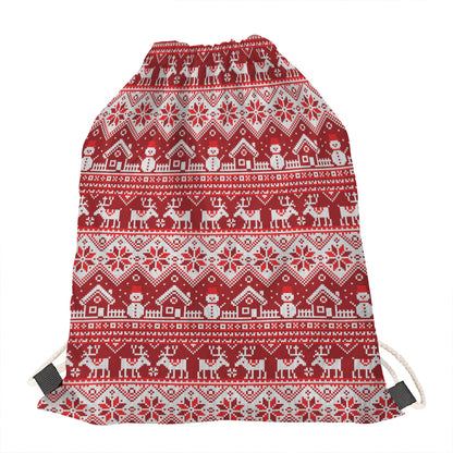 Merry Christmas Knitted Pattern Print Drawstring Bag