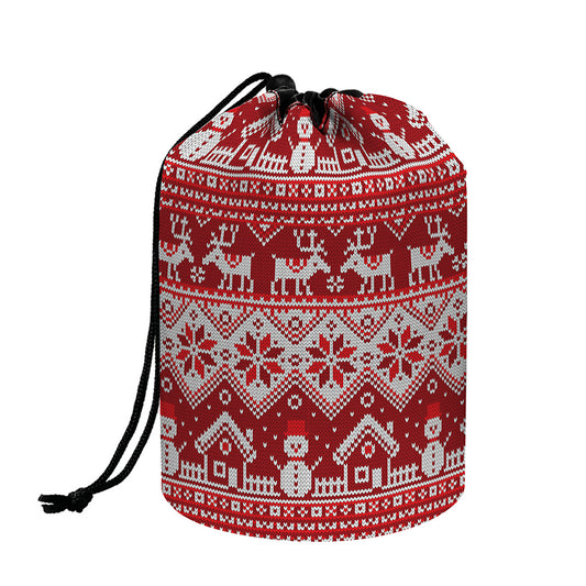 Merry Christmas Knitted Pattern Print Drawstring Makeup Bag