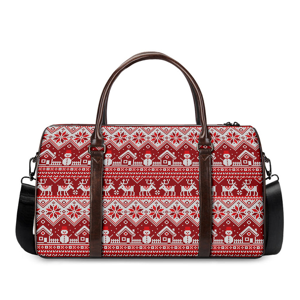 Merry Christmas Knitted Pattern Print Duffle Bag