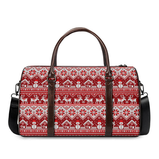 Merry Christmas Knitted Pattern Print Duffle Bag