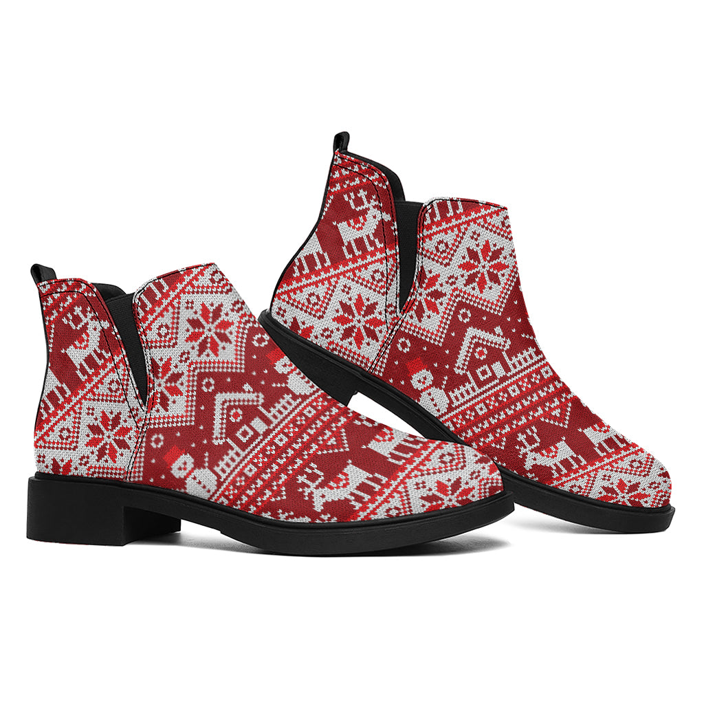 Merry Christmas Knitted Pattern Print Flat Ankle Boots