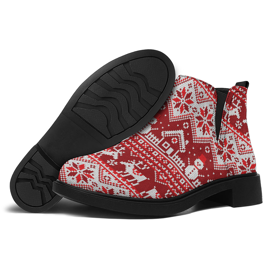 Merry Christmas Knitted Pattern Print Flat Ankle Boots