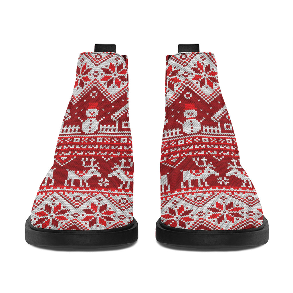 Merry Christmas Knitted Pattern Print Flat Ankle Boots