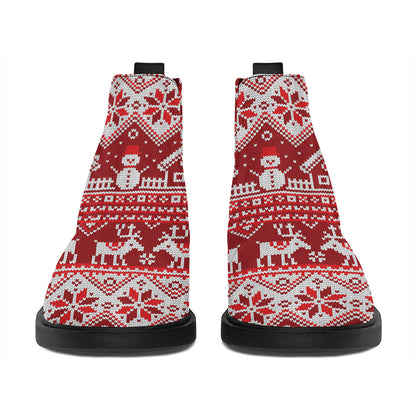 Merry Christmas Knitted Pattern Print Flat Ankle Boots