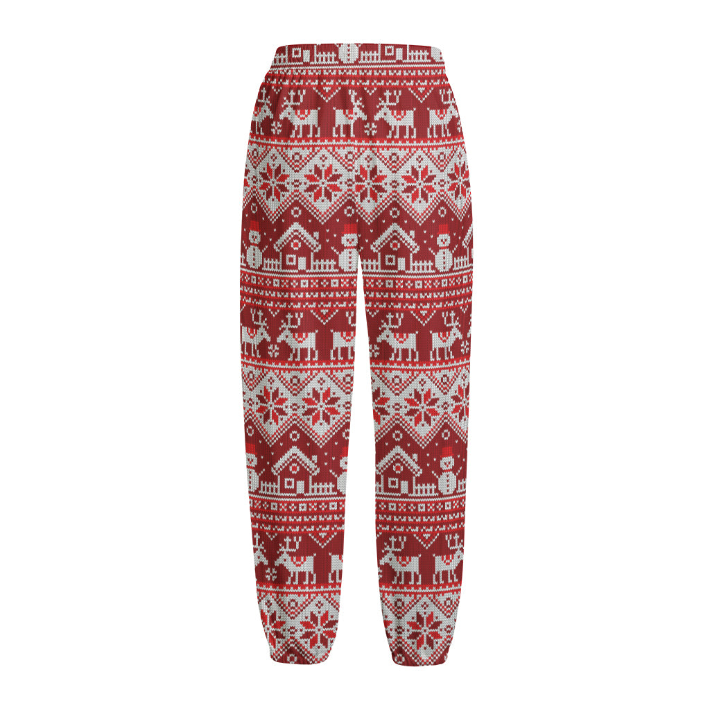 Merry Christmas Knitted Pattern Print Fleece Lined Knit Pants