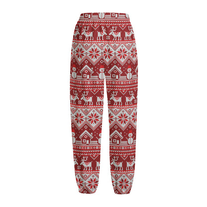 Merry Christmas Knitted Pattern Print Fleece Lined Knit Pants