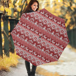 Merry Christmas Knitted Pattern Print Foldable Umbrella