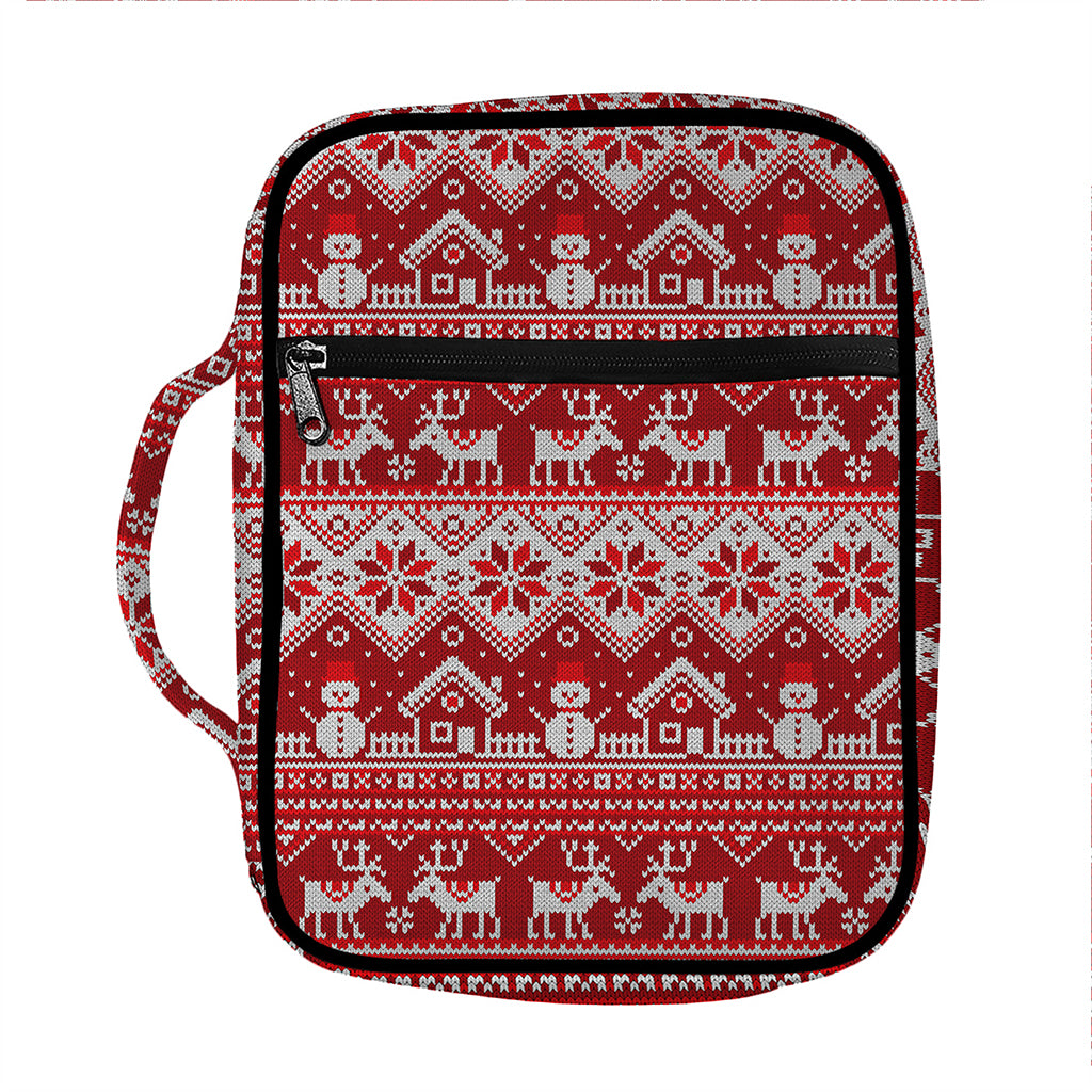 Merry Christmas Knitted Pattern Print Front Pocket Bible Bag