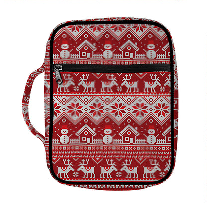 Merry Christmas Knitted Pattern Print Front Pocket Bible Bag