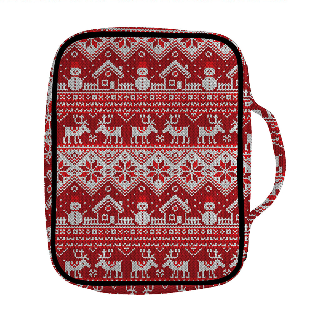 Merry Christmas Knitted Pattern Print Front Pocket Bible Bag