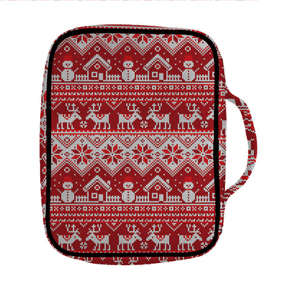 Merry Christmas Knitted Pattern Print Front Pocket Bible Bag