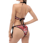 Merry Christmas Knitted Pattern Print Halter Scoop Tie Side Bikini
