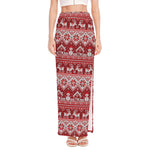 Merry Christmas Knitted Pattern Print High Slit Maxi Skirt