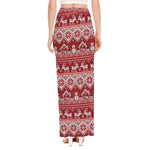 Merry Christmas Knitted Pattern Print High Slit Maxi Skirt