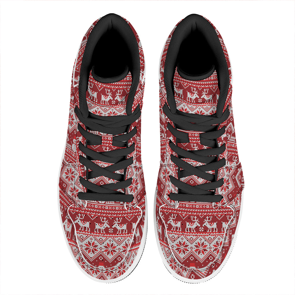 Merry Christmas Knitted Pattern Print High Top Leather Sneakers