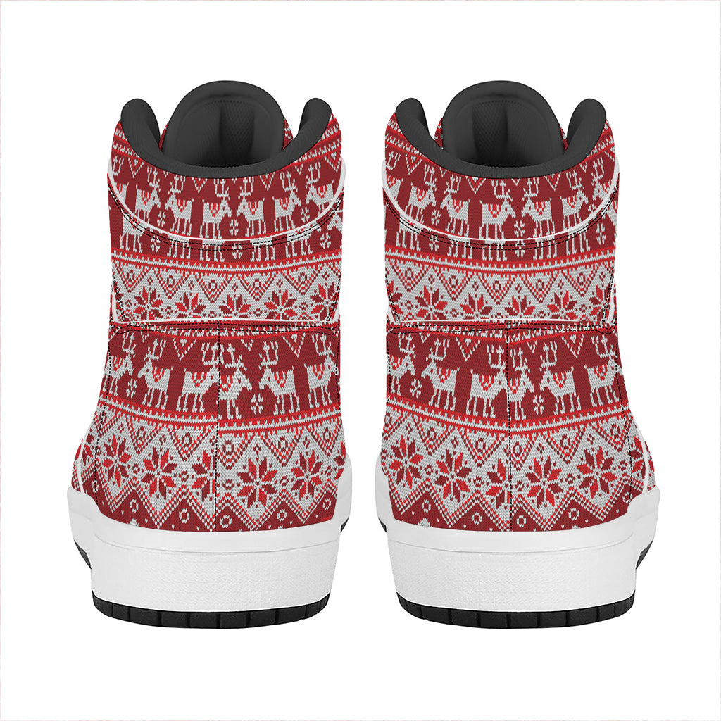 Merry Christmas Knitted Pattern Print High Top Leather Sneakers