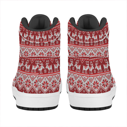 Merry Christmas Knitted Pattern Print High Top Leather Sneakers