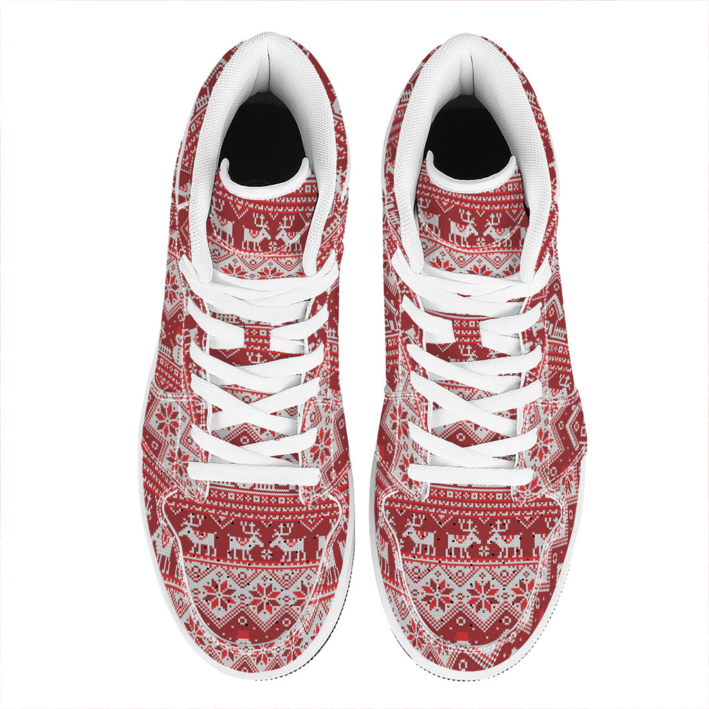 Merry Christmas Knitted Pattern Print High Top Leather Sneakers