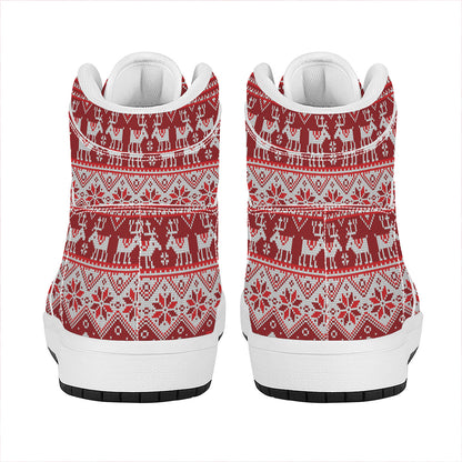 Merry Christmas Knitted Pattern Print High Top Leather Sneakers
