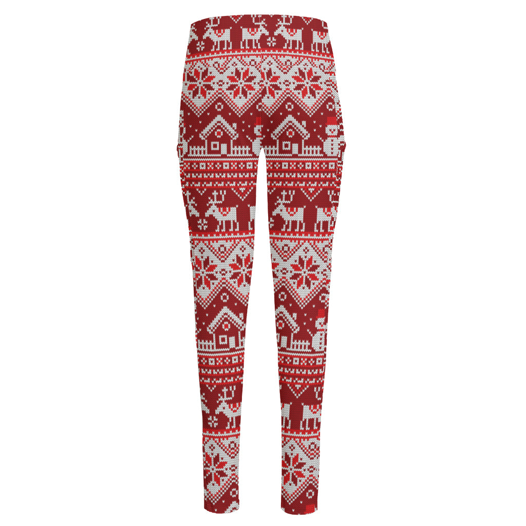 Merry Christmas Knitted Pattern Print High-Waisted Pocket Leggings