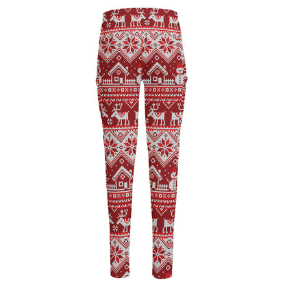 Merry Christmas Knitted Pattern Print High-Waisted Pocket Leggings