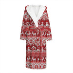 Merry Christmas Knitted Pattern Print Hooded Bathrobe