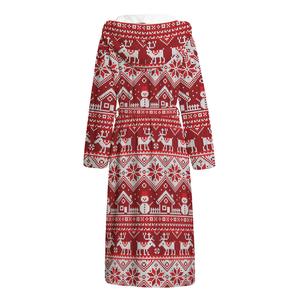 Merry Christmas Knitted Pattern Print Hooded Bathrobe