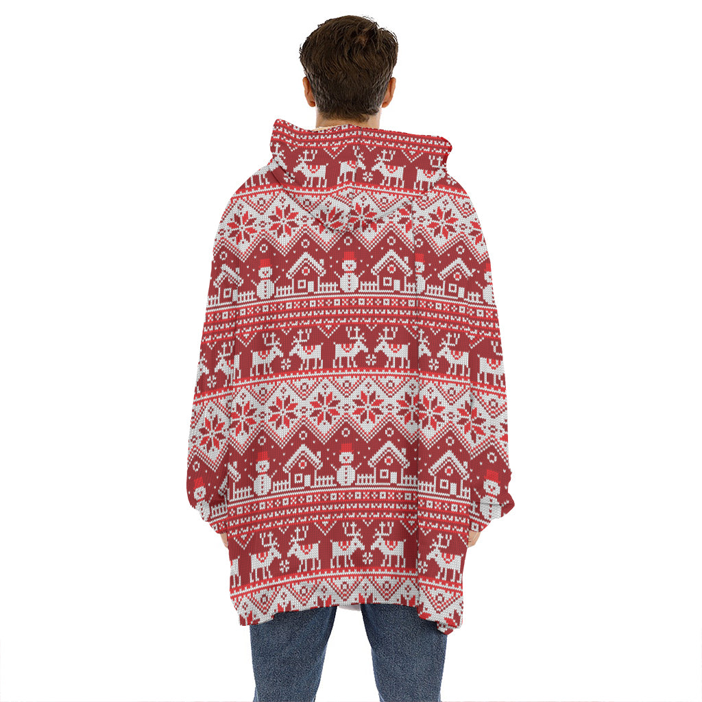 Merry Christmas Knitted Pattern Print Hoodie Blanket