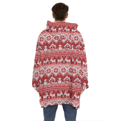 Merry Christmas Knitted Pattern Print Hoodie Blanket