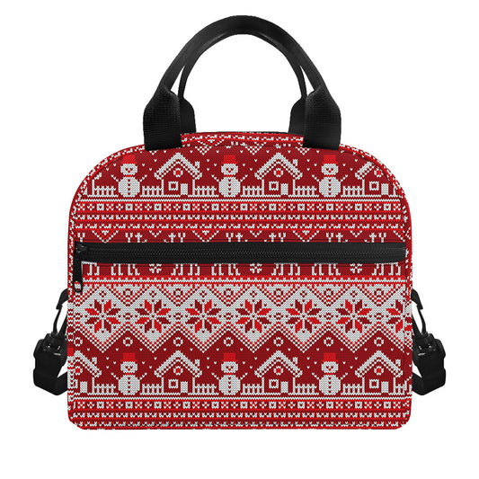 Merry Christmas Knitted Pattern Print Insulated Lunch Bag