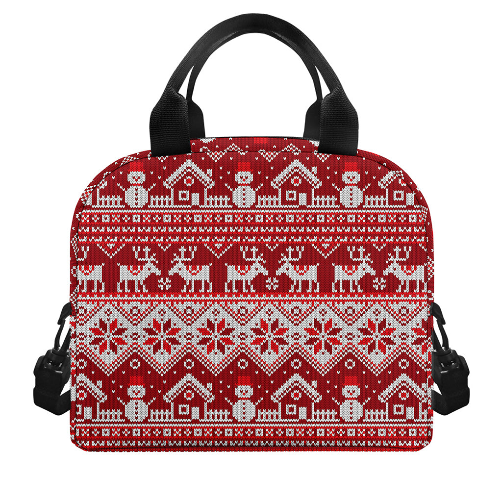Merry Christmas Knitted Pattern Print Insulated Lunch Bag