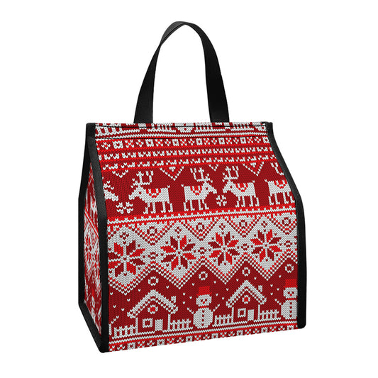 Merry Christmas Knitted Pattern Print Insulated Lunch Tote