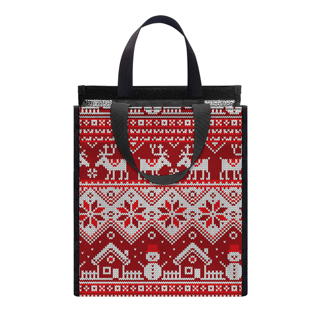 Merry Christmas Knitted Pattern Print Insulated Lunch Tote