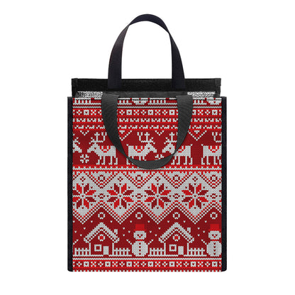 Merry Christmas Knitted Pattern Print Insulated Lunch Tote