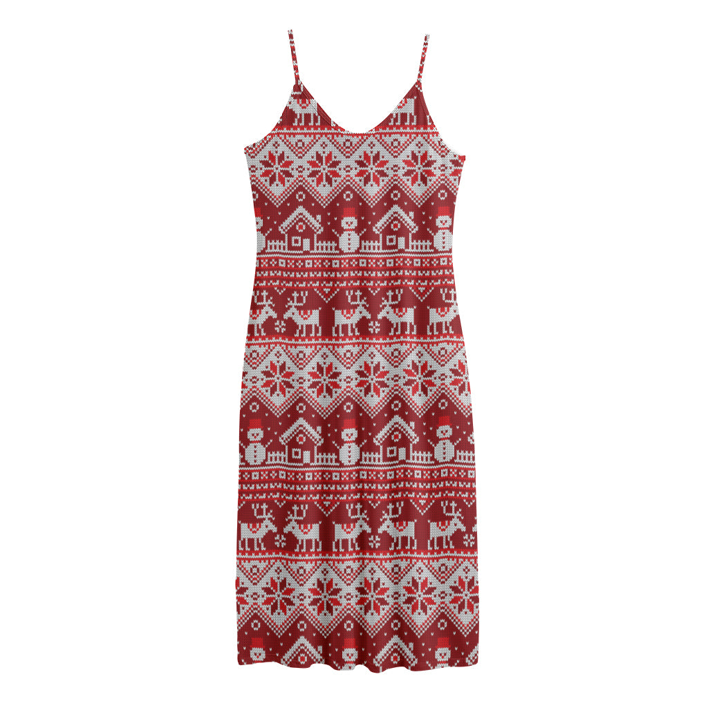 Merry Christmas Knitted Pattern Print Jersey Midi Cami Dress