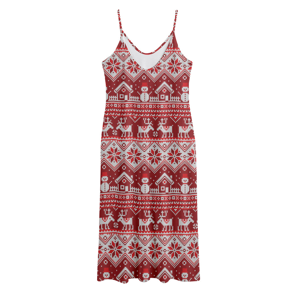Merry Christmas Knitted Pattern Print Jersey Midi Cami Dress