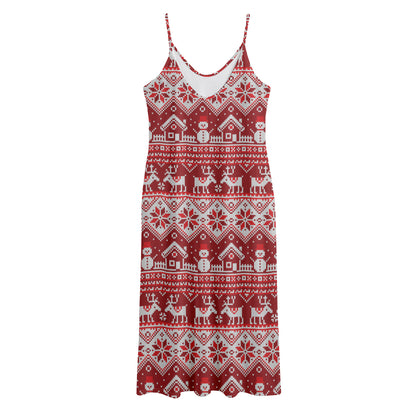 Merry Christmas Knitted Pattern Print Jersey Midi Cami Dress