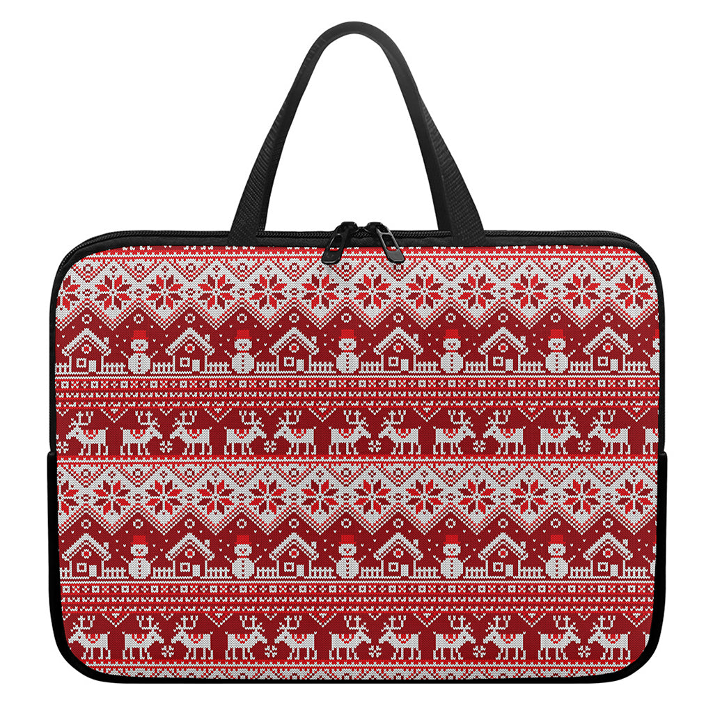 Merry Christmas Knitted Pattern Print Laptop Sleeve With Handle