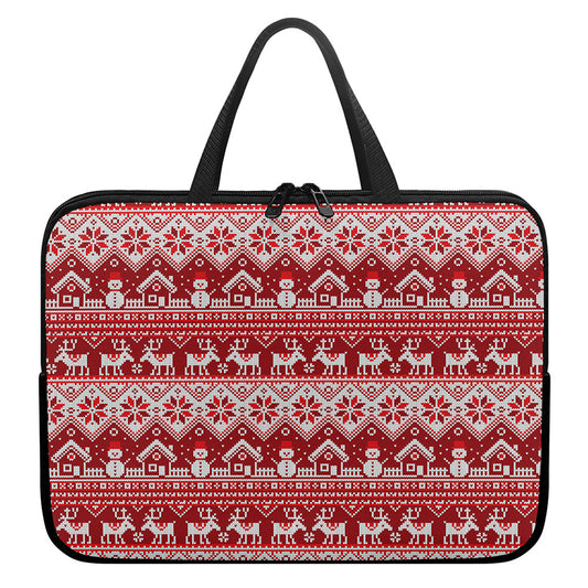 Merry Christmas Knitted Pattern Print Laptop Sleeve With Handle
