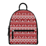 Merry Christmas Knitted Pattern Print Leather Backpack
