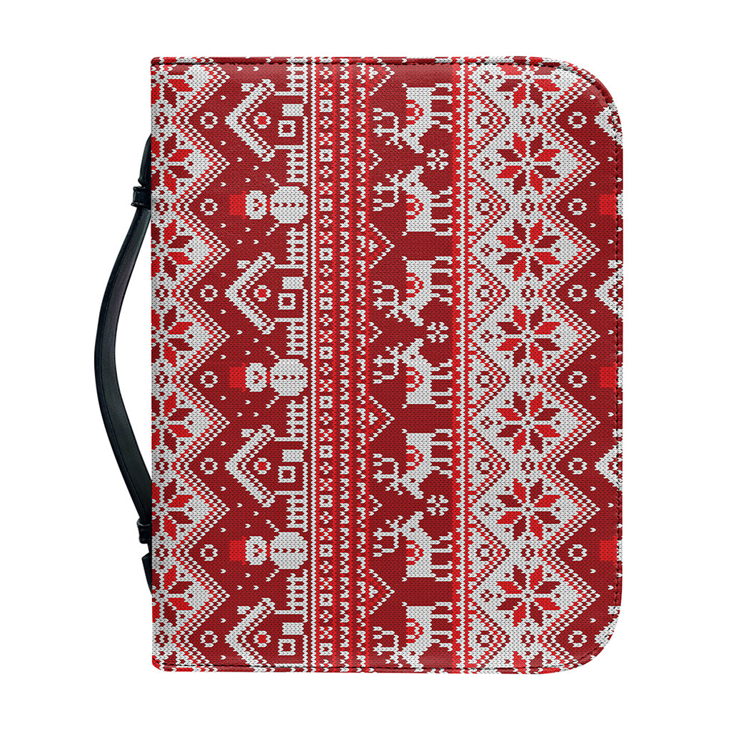 Merry Christmas Knitted Pattern Print Leather Bible Cover