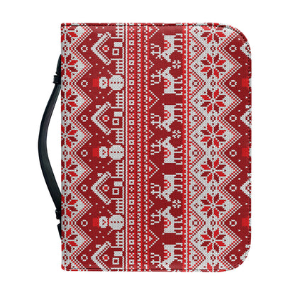 Merry Christmas Knitted Pattern Print Leather Bible Cover