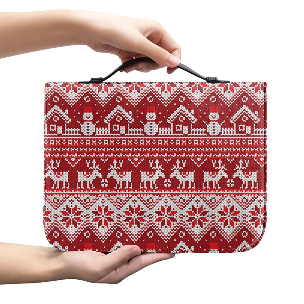 Merry Christmas Knitted Pattern Print Leather Bible Cover