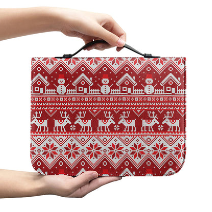 Merry Christmas Knitted Pattern Print Leather Bible Cover